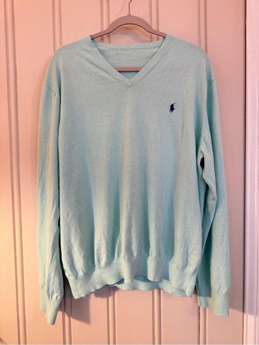 Polo by Ralph Lauren Men's V-Neck Sweater in Light Aqua XL